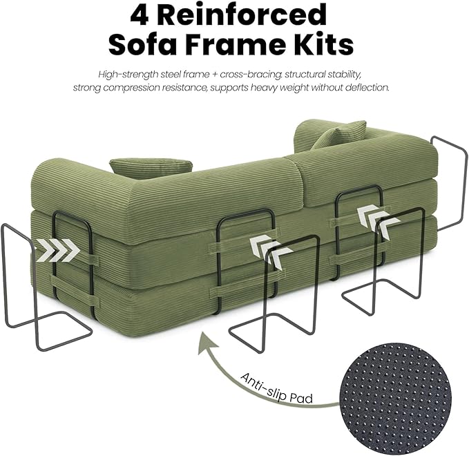 79 5-in-1 Convertible Sofa Bed Luxe Comfort Sleeper with Sturdy Frame No Assembly Corduroy Couch for Living Room Apartment &amp Relaxation Light Green