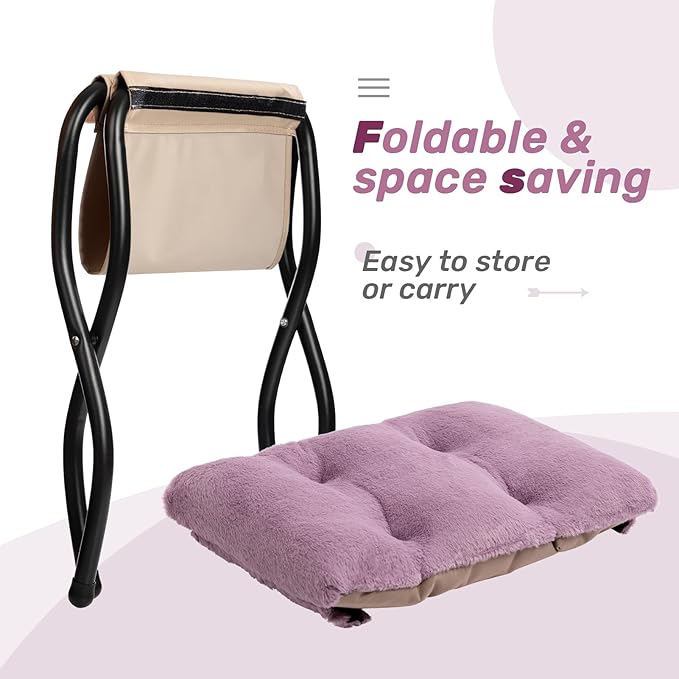 HollyHOME Lazy Chair with Foldable Ottoman Accent Comfy Lounge Armchair and Folding Footrest Stool Leisure Sofa Reading Chair and Footstool for Living Room Bedroom DormFaux Fur Purple