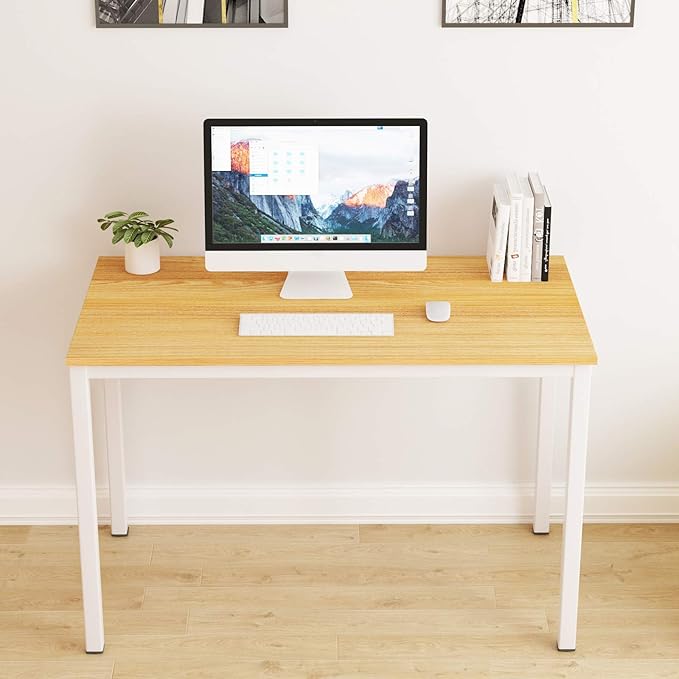 SogesGame Computer Desk 47.2 inches Small Office Desk Computer Table Study Writing Desk Workstation for Home OfficeDining Table Teak White