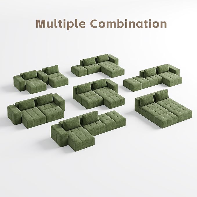 141 Cloud Sectional Couch for Living Room Oversize Boneless Modular Sectional Sofa with Deep Seat L Shaped Modern Cloud Sleeper Sofa Bed with Chaise Green