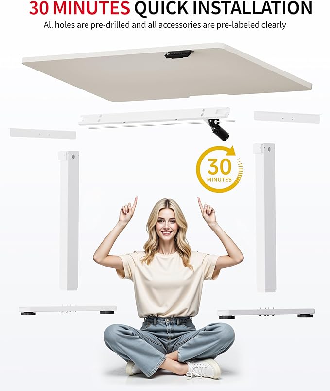 Okin Standing Desk Electric Adjustable Computer Desks Whole Piece Stand up Desk Office Gaming Home Office Memory Desks 48x24 inches Cream Pecans