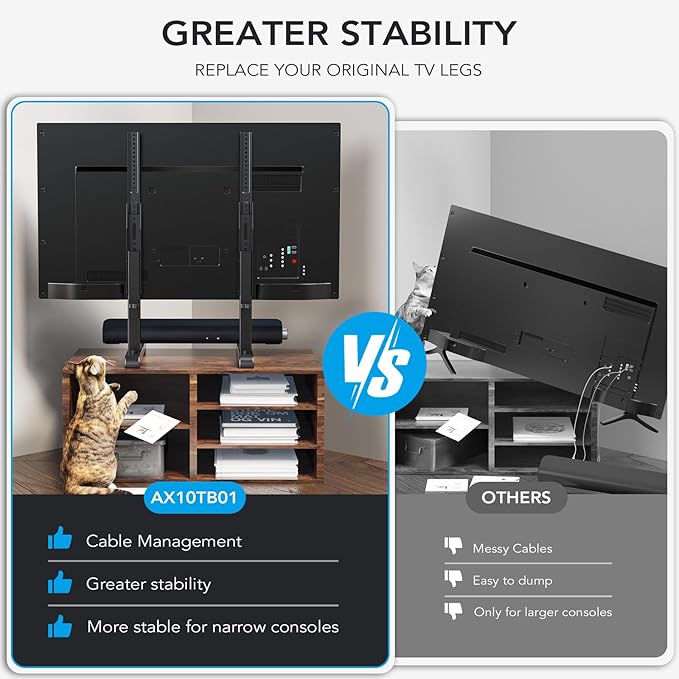 AX WABER Table Top TV Stand with Height Adjustable TV Legs Replacement for Most 37-86 Inch Flat Curved TVsSteel TV Base Feet Holds up to 150 lbs with Cable Management Max VESA 800x600mm Black