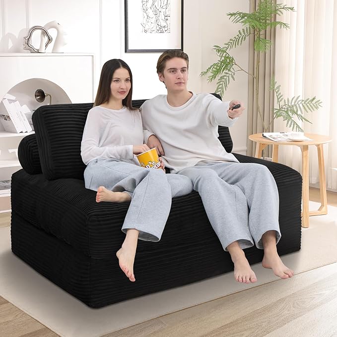 Folding Sofa Bed Convertible Sleeper Chair with Pillow &amp Handle Foldable Mattress Futon Chair Bed Lounge with Back Support Comfy Floor Sofa for Living Room Bedroom Black Full