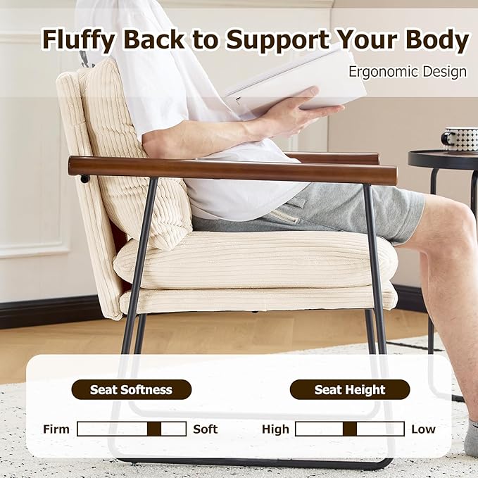 Furnilivng Small Sling Accent Chair Comfortable Boucle Fabric Arm Chair Upholstered Cozy Reading Chair for Living Room Bedroom Dressing Room Home Office Beige