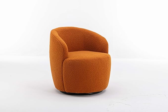 25.6'' Teddy Swivel Accent Chair for Living Room Small Round Swivel Chairs with Metal Base for BedroomBarrel Chairs for Bedroom Corner Or Small Spaces Cozy (Caramel)