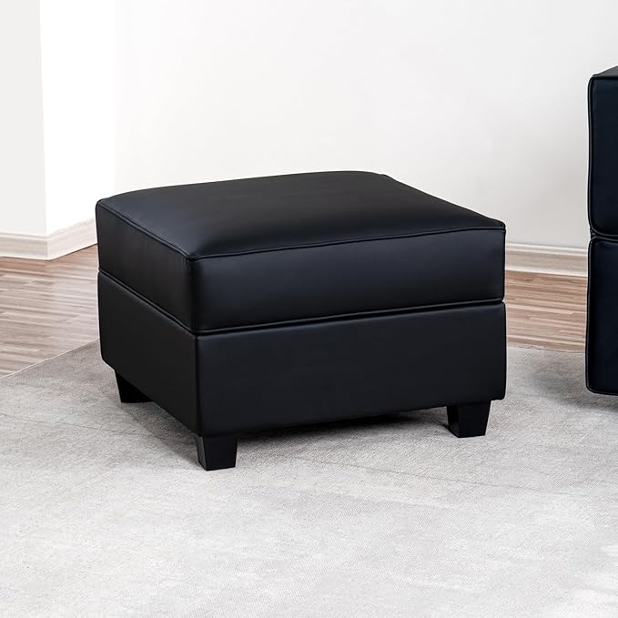 Naomi Home Sarah Ottoman in Black Air Leather Ergonomic Cushioned Top with Hidden Storage Multi-Functional Modular Sectional Furniture for Living Room or Lounge