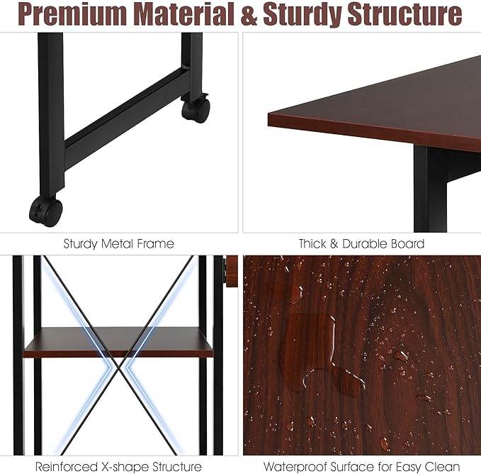DORTALA Folding Computer Desk Modern Writing Table w/ 2-Tier Storage Shelves PC Laptop Study Table Workstation w/ 6 Wheels Space Saving Compact Desk Side Table for Home Office Apartment Brown
