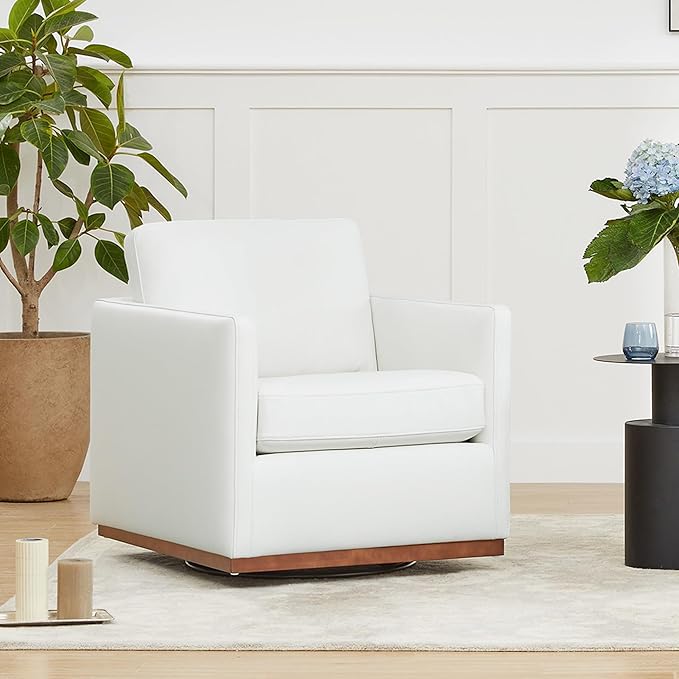 CHITA Genuine Leather Swivel Accent Chair FSC Certified Mid Century Modern Arm Chair for Living Room and Bedroom Fully Assembled White