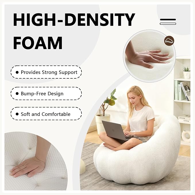 36 Oversized Bubble Chair Upholstered Mesh Fabric Bubble Sofa Couch &amp Floor Lounge Chair with 3D Honeycomb Design for Living Room Office Apartment Small Space - No Assembly Required (White)