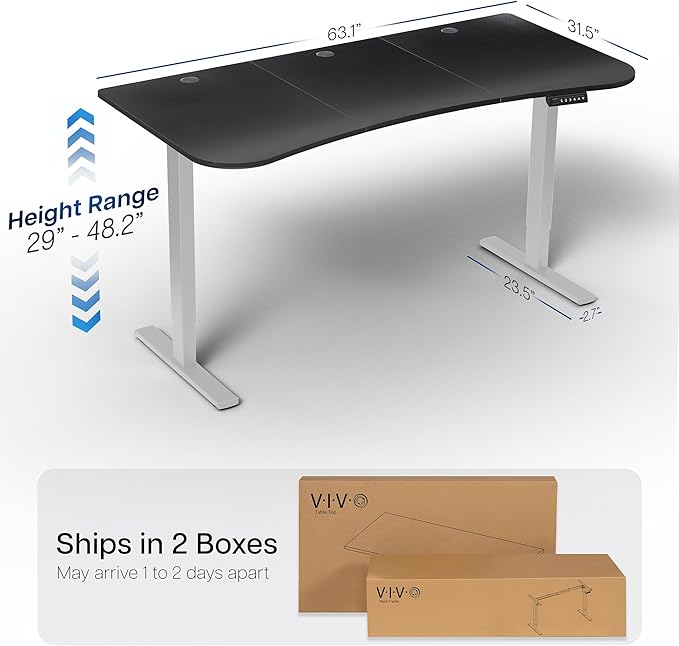 VIVO Electric 63 x 32 in Standing Desk Memory Height Adjustment 1B Series Holds 220 lbs Black Carbon Fiber Top Gray Frame DESK-KIT-1G1R