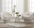 Modern White Swivel Accent Chair Set of 2 Upholstered Sherpa Barrel Chair Boucle Vanity Reading Chair Cozy Round Single Sofa Arm Chair Club Side Chairs for Bedroom/Waiting/Living Room