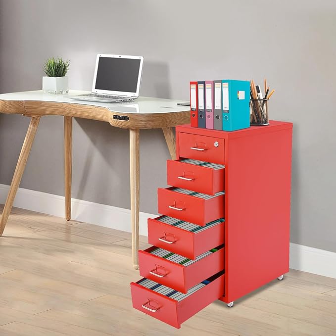 LOYALHEARTDY 6 Drawer File Cabinet with LockMetal Office Filing Cabinets with WheelsRemovablefor Home Office- Organization and Storage Lmportant Ddocuments/Personal Effects/Confidentiality