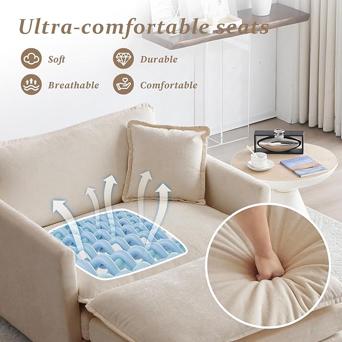 SoarFlash Chenille Sectional Sofa Comfy Modular Single Sofa with Ottoman Modern Recliner Deep Seat Sofa Set for Living RoomLight Coffee