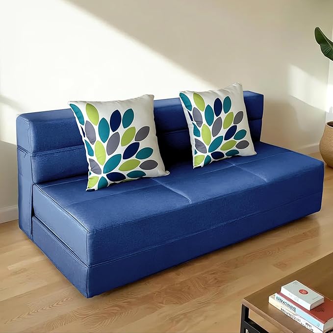 ARTPLAN Convertible Folding Sofa Bed High-Density Memory Foam Sofa with a Fluffy Pillow Modern Futon Floor Couch Guest Twin Bed for Living Room/Dorm/Guest Use/Home Office/ApartmentDark Blue