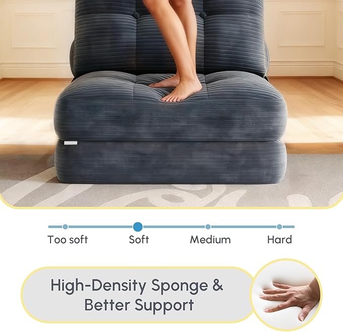 Folding Sofa Bed Convertible Sleeper Chair with Pillow Foldable Mattress with Back Support
