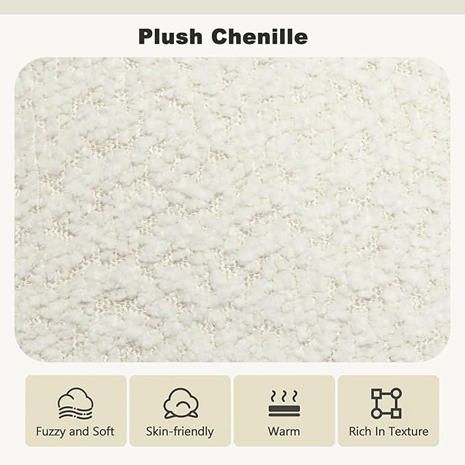 Chenille Double Chaise Lounge Indoor for Huge Person Upholstered Cloud Sofa Bed with 5 Pillows and Armrests Twin Sleeper Sofa Couch Bed for Living Room Guest Room Club (White)