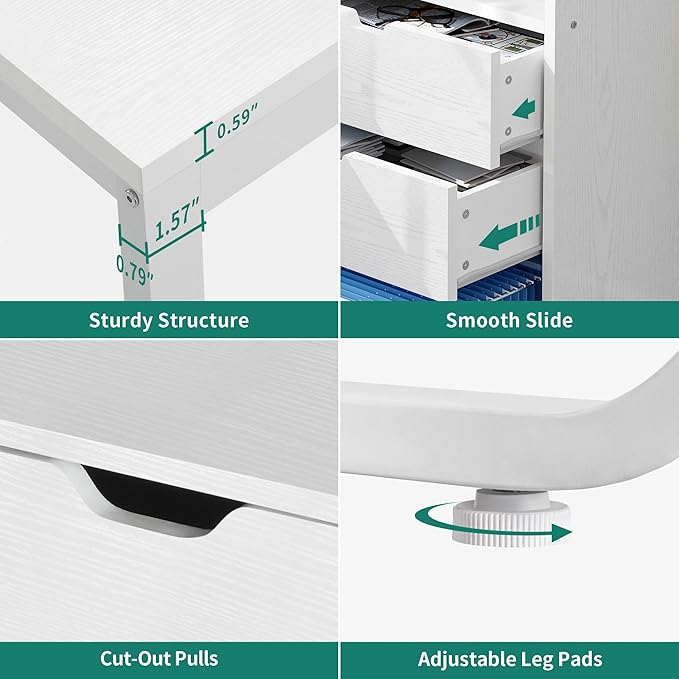 YITAHOME L Shaped Desk with Power Outlets 55 Computer Desk with Drawers &amp Bookshelf Home Office Desk with LED Lights Corner Desk with File Cabinet White