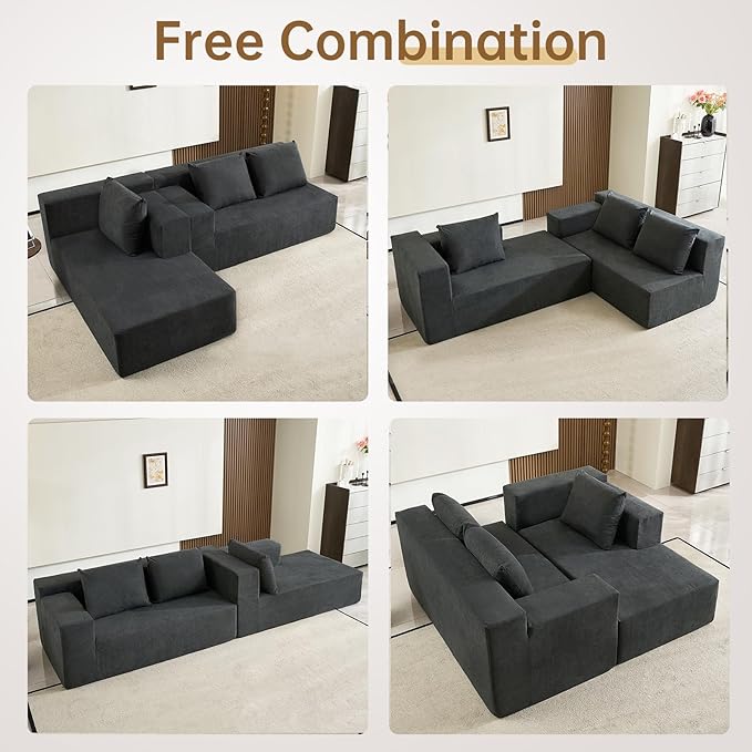 ANONER 103” Cloud Sectional Sofa L-Shaped Boneless Couch Modern Minimalist Modular Free Combination Foam Sofa with Deep Seat for Living Room No Assembly Required Dark Grey