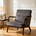 Mid-Century Modern Accent Chairs Upholstered Fabric Lounge Arm Chair with Storage Pocket Lumbar Cushion &amp Solid Wood Frame for Living Room Bedroom Balcony (Dark Gray)
