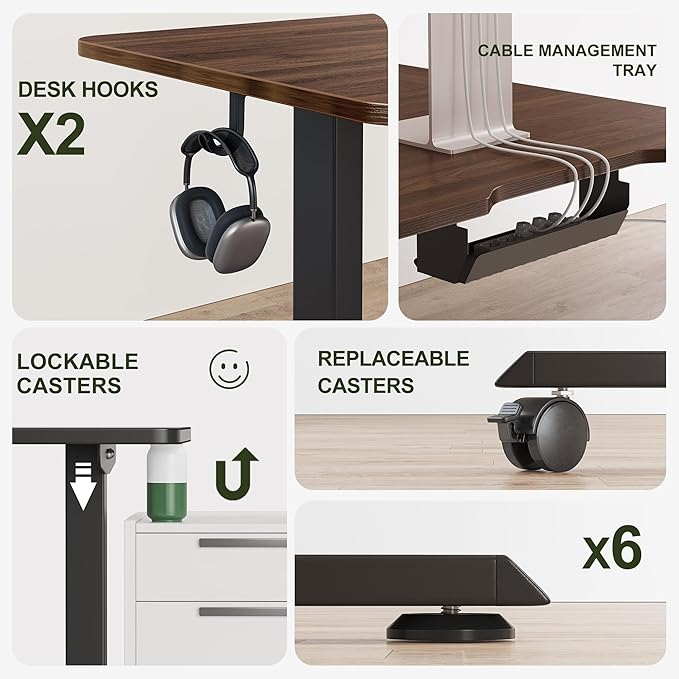 BANTI Triple Motor 75 L-Shape Standing Desk with 5 Drawers Sit Stand Home Office Desk Computer Workstation Corner Standing Desk with Spliced Panels Black Walnut Top