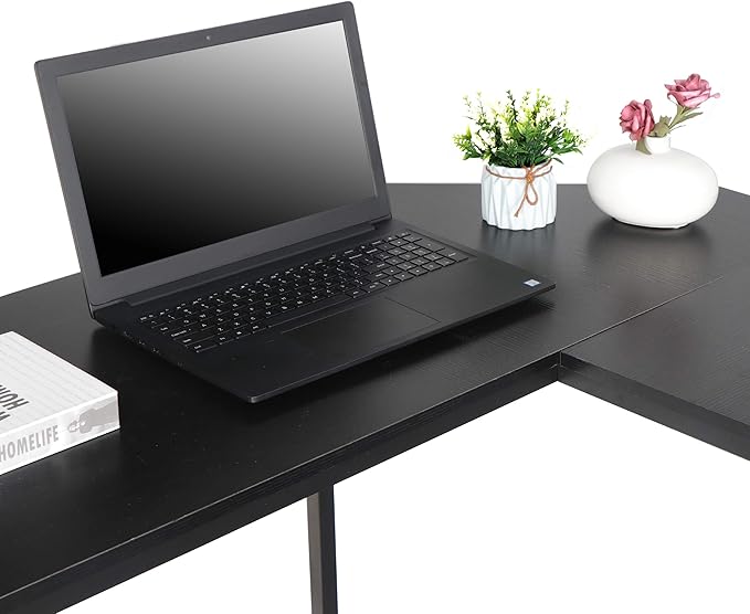 Modern L-Shaped Home Office Gaming Desk PC Table Writing Desk with CPU Stand Sturdy Writing Workstation Space-Saving Easy to Assemble for Office Dormitory Study Living Room (Black)