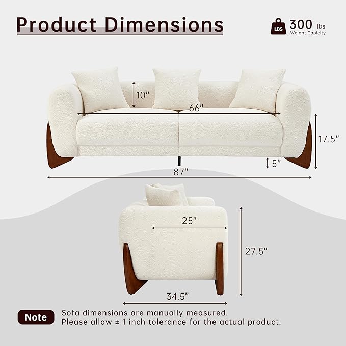 Morden Fort Boucle Sofa Modern Upholstered Cloud Couch Durable Comfy Boucle Pet-Friendly Sofa Deep Seat with Wooden Leg &amp Pillow Sofas 3 Seater Couches for Living Room Bedroom Apartment Beige