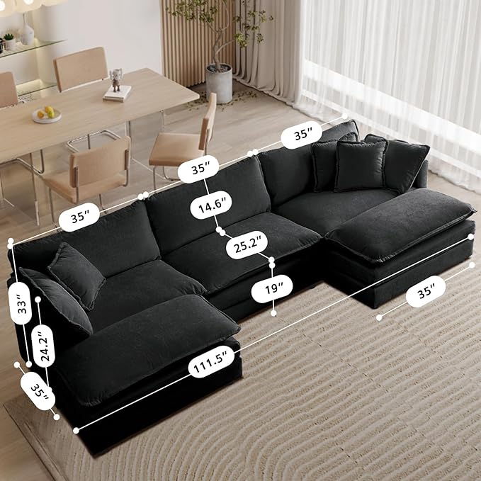 SoarFlash Chenille Sectional Sofa Comfy L Shaped Modular Coush Sofa with Ottoman Modern 3 Seat Couch Deep Seat Sofa Set for Living RoomGrey