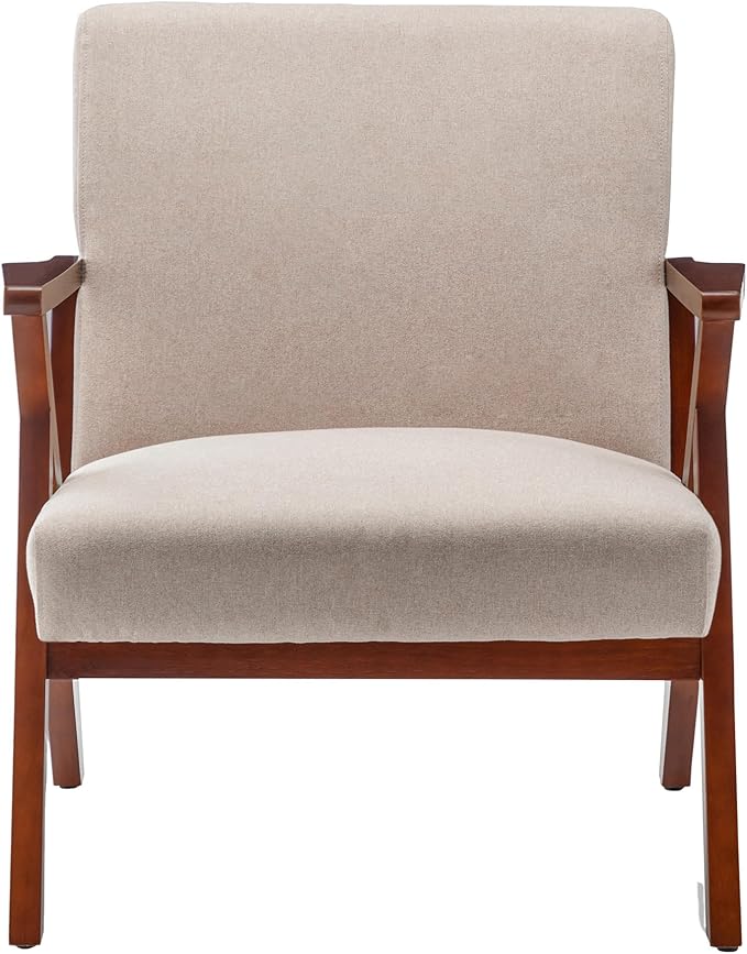 Convenience Concepts Take a Seat Cliff Accent Armchair Mid-Century Modern Lounge Chair for Living Room Bedroom 28.5 Sandy Beige Fabric/Espresso
