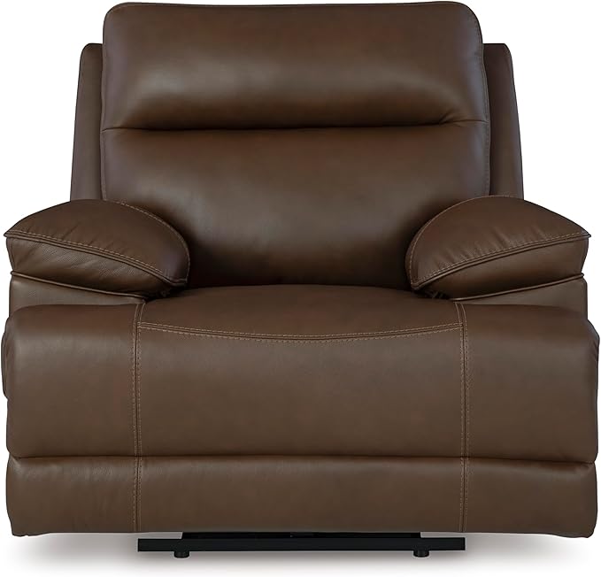 Signature Design by Ashley VonRyan Modern Leather Upholstered Power Recliner with Adjustable Headrest and USB Port Dark Brown