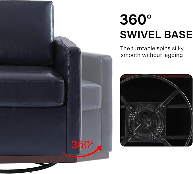Swivel Barrel Accent Chair Mid Century Modern Arm Chair for Living Room Bedroom Comfy Club Reading Lounge Sofa Corner Chairs for Adults (Leather Navy Blue Set of 2)