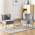 CIMOTA Velvet Grey Accent Chairs Set of 2 Modern Armless Slipper Chair Wingback Single Sofa Side Chair Comfy Corner Chair with Golden Legs for Living Room Bedroom Grey