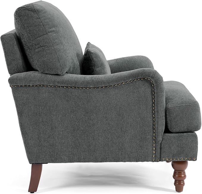 UIXE Accent Chairs Set of 2 Chenille Upholstered Armchair for Living Room Comfy Arm Chair Single Sofa Bedroom Retro Reading Seat with Solid Wood Legs - Gray