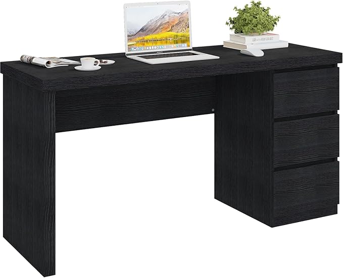 Desk with Drawers Black Computer Desk Table with 3 Drawer Large Space Writing Desk with Drawers for Home Office Modern Simple Design 53.3 Inch