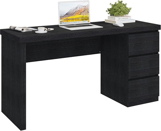 Desk with Drawers Black Computer Desk Table with 3 Drawer Large Space Writing Desk with Drawers for Home Office Modern Simple Design 53.3 Inch