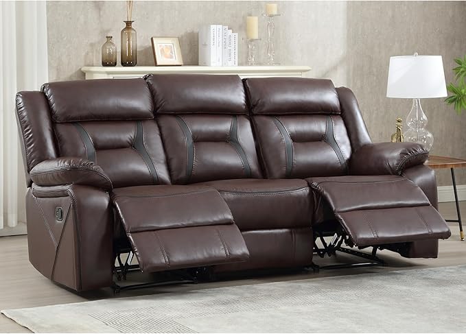 EBELLO Faux Leather Manual Reclining Sofa 3 Seat Recliner Sofa Chair Couch Furniture for Living Room Furniture Meeting Room Dark Brown (3 Seat Sofa)