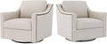 Swivel Accent Chair Set of 2 Modern Comfy Linen Upholstered Barrel Armchair with Nailhead Decor and Metal Base Soft Oversized Round Chair for Living Room Bedroom Club (2 Beige)