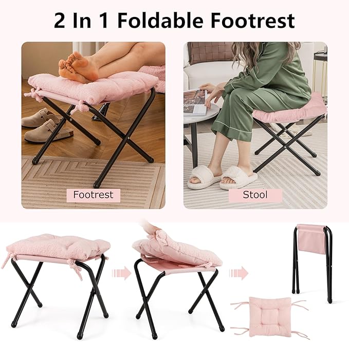 HOMGX Lazy Chair with Ottoman Modern Accent Chair w/Folding Footstool &amp Side Storage Pocket Upholstered Comfy Reading Chair for Bedroom Living Room Office (Pink)