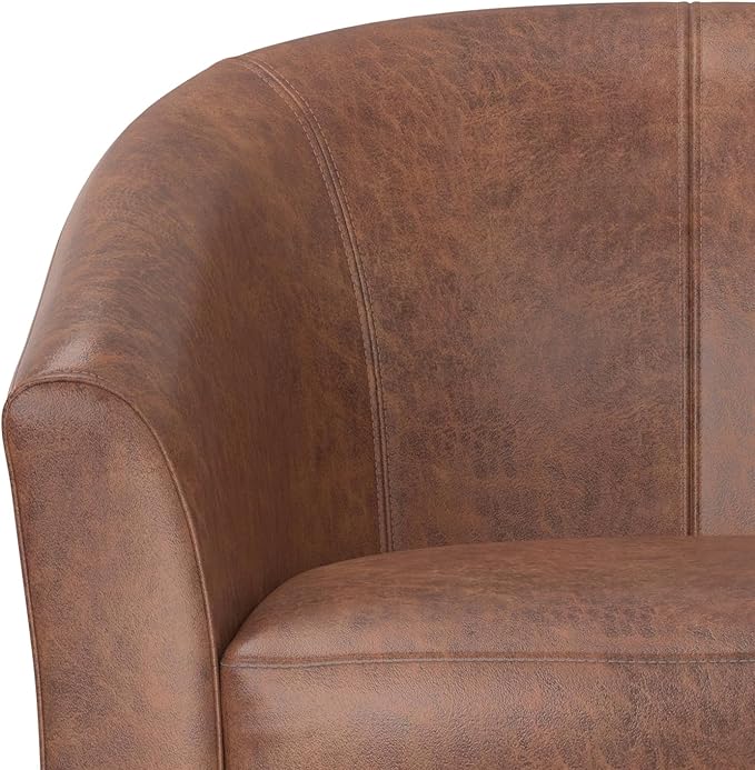 SIMPLIHOME Austin Tub Chair - 30 inch Wide Upholstered Faux Leather Contemporary Accent Chair in Distressed Saddle Brown for Living Room or Study with High Arms Removable Cushion