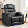 ANJ Power Recliner Chair with USB Port Electric PU Leather Home Theater Seating for Living Room Movie Reclining Chairs with Blue Ambient Lighting Hidden Arm Storage Cup Holders (Black)