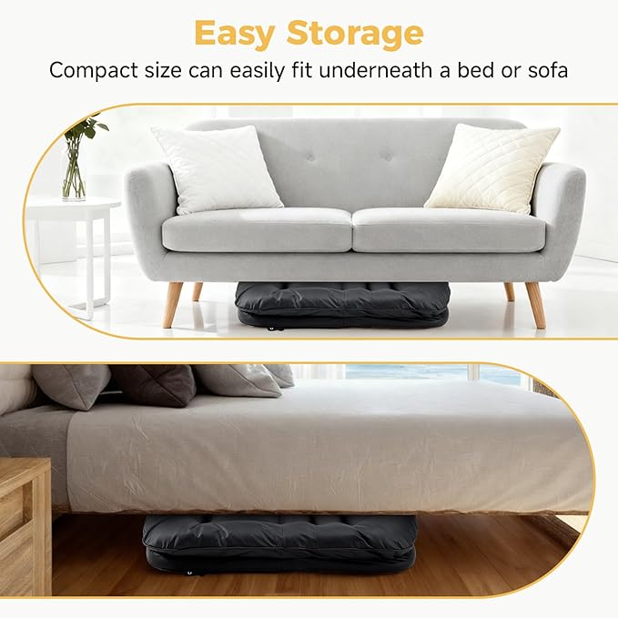 NEWBULIG Floor Chair Adjustable Space Saving Accent Chair for Living Room &amp Bedroom Comfy Reading &amp Meditation Chair Compact Foldable Design for Easy Storage Modern Faux Leather Black