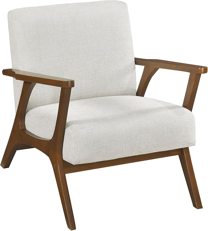 Lexicon Mid-Century Modern Accent Chair Woven Chenille Fabric Lounge Chair Chestnut Solid Wood Frame Wide Arm Rest and Cushioned Comfort for Living Room/Office/Bedroom/Reading Nook Beige