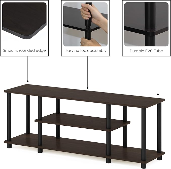 Furinno Turn-N-Tube No Tools 3D 3-Tier Entertainment TV Stand up to 50 inch TV Round Tubes Dark Brown / Black