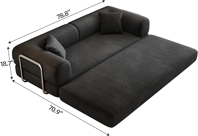 Convertible Sleeper Sofa Bed 79 Modular Boneless Couch Bed Foldable Sleeper Loveseat Sofa Bed for Living Room Corduroy Fabric No Assembly Required Queen to King Size Black