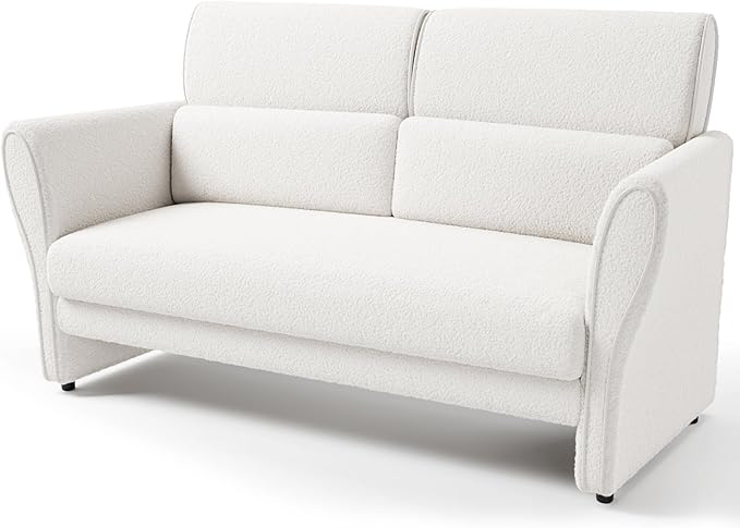 57inch Modern Loveseat Sofa Small Couch with High Backrest and Removable Lumbar Pillows Easy Assembly Upholstered Comfy Sofa for Living Room Bedroom OfficeWhite