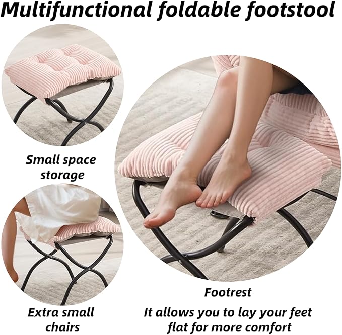 Modern Lazy Chair with Ergonomic Ottoman Comfortable Lounge Chair with Footrest for Space Saving Comfy Reading Armchair for Living Room Bedroom Office Pink