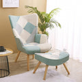 Accent Chair with Ottoman Living Room Chair and Ottoman Set Comfy Side Armchair for Bedroom Creative Splicing Cloth Surface Blue