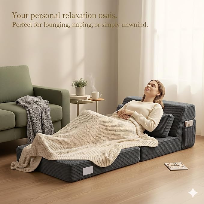Folding Sofa Bed with Pillow Convertible Sleeper Chair Comfy Floor Futon Couch Mattress Lounge Lounge Sofa for Adults Portable Fold Out Chair Bed for Living Room Bedroom Single Gray