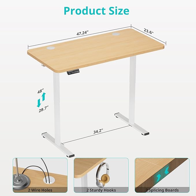 Electric Standing Desk Adjustable Height Stand up Desk 24x48 Inches Sit Stand Home Office Desk with Cable Management 3 Memory Preset Adjustable Height Desk Computer Home Office Desk Natural