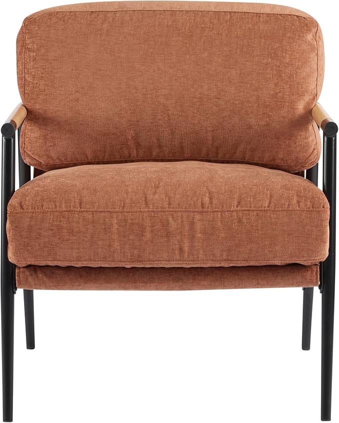 Modern Accent Chair Lounge Arm Chair Upholstered Armchair with Plush Cushions Single Chairs with Metal FrameWooden Armrest - Perfect for OfficeLiving RoomBedroomOrange