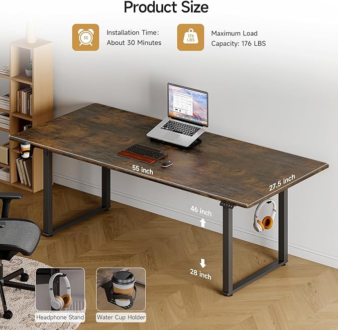 ONBRILL Standing Desk 71x32 Inches Rectangle Stand Up Desk with 4 Legs Dual Motor and Memory Controller Adjustable Height from 28-46 Inches for Home and Computer Workstation Rustic Brown